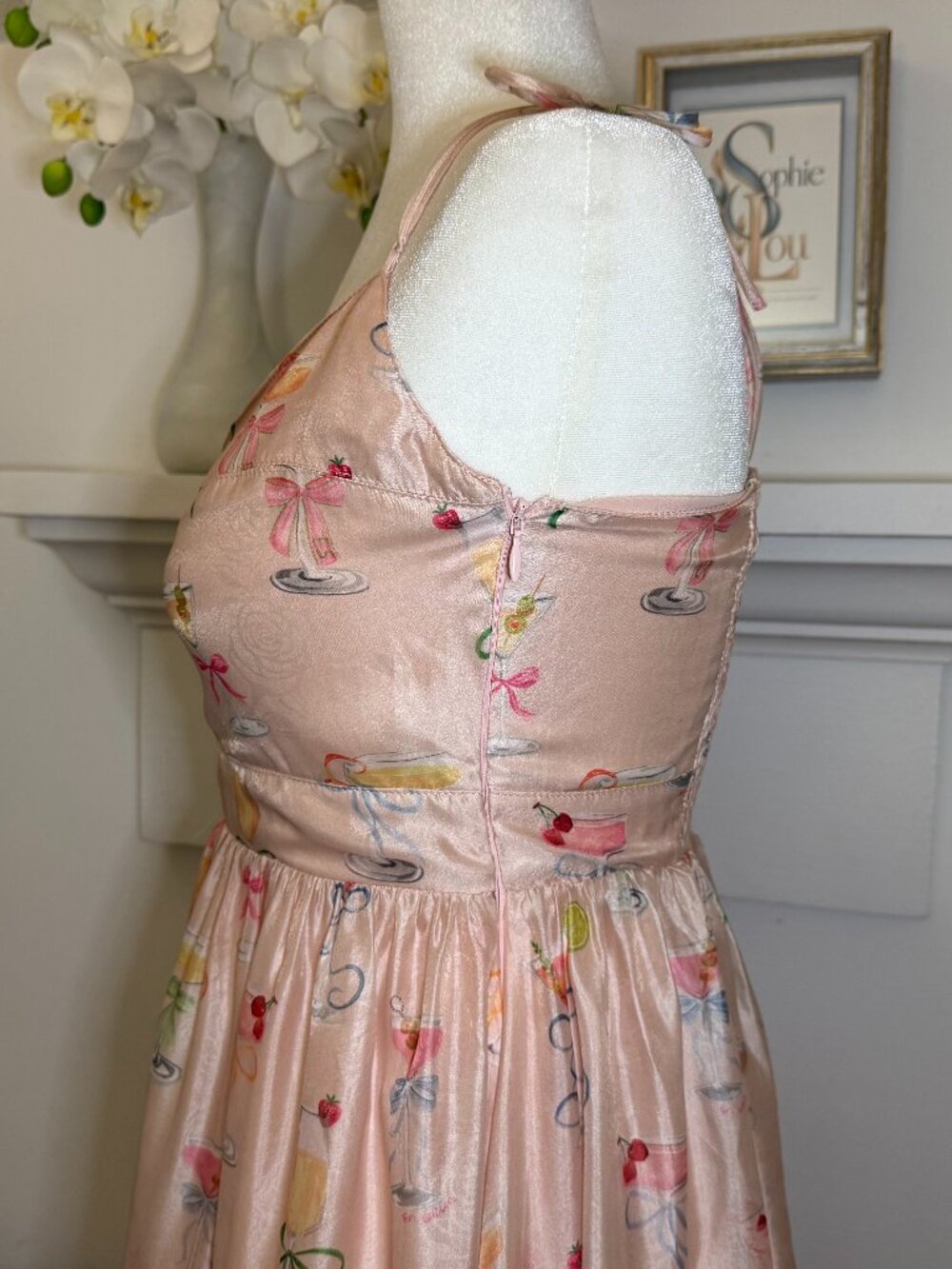 En Saison NWT Pink Cocktail Print Satin Midi Dress S - Picture 7 of 13